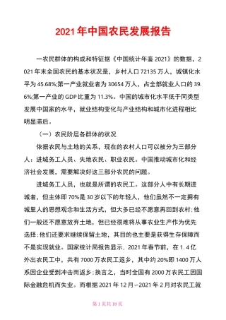 2021年中国农民发展报告
