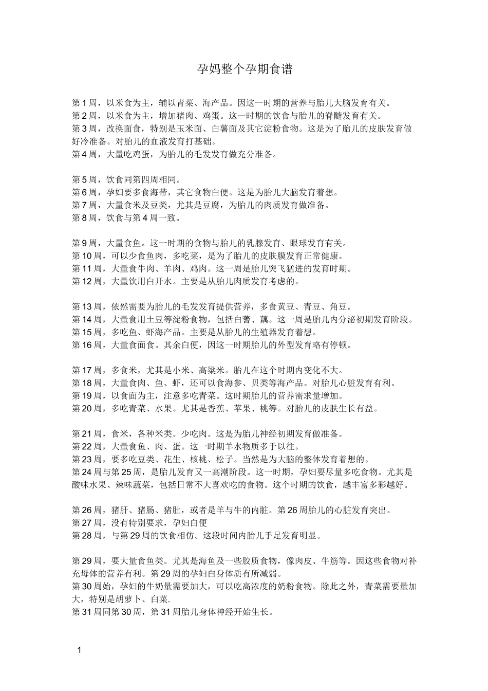 孕妈整个孕期食谱(按周安排)_第1页