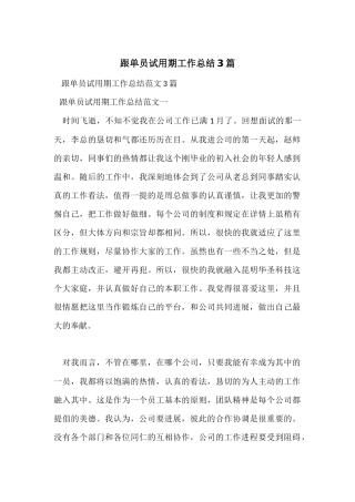 跟单员试用期工作总结3篇
