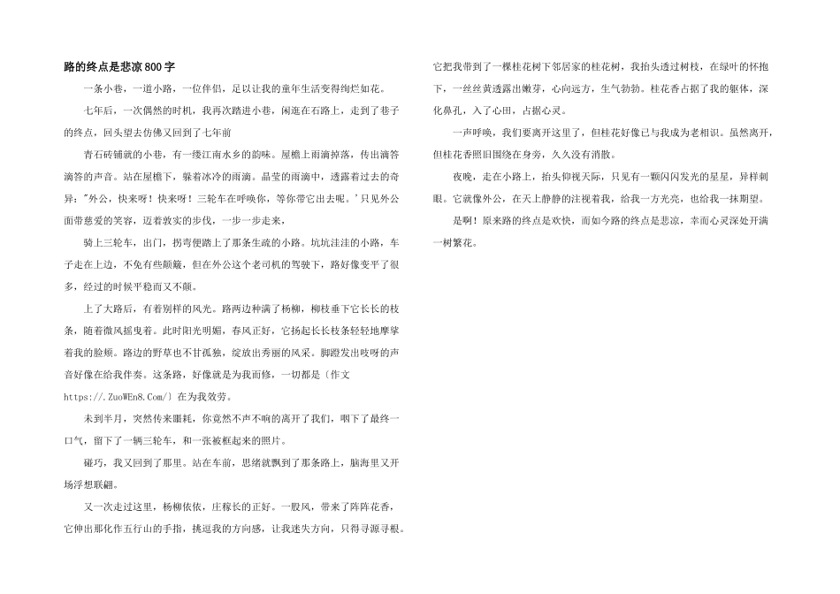 路的尽头是悲凉800字_第1页