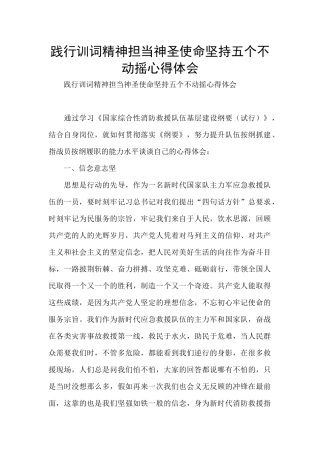 践行训词精神担当神圣使命坚持五个不动摇心得体会
