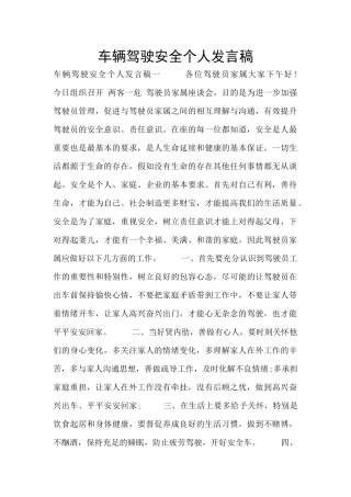 车辆驾驶安全个人发言稿