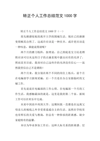 转正个人工作总结范文1000字