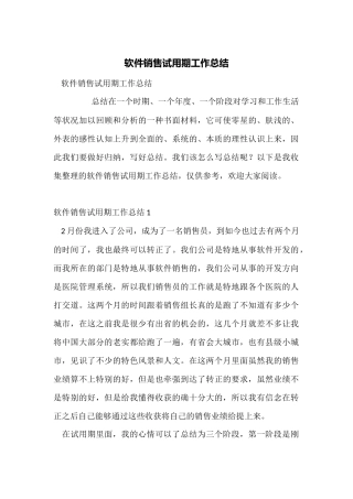 软件销售试用期工作总结