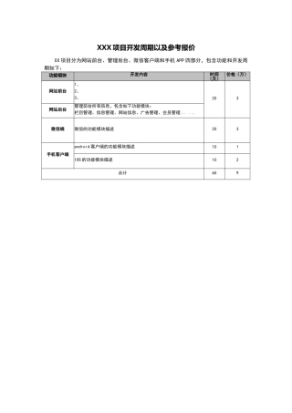 软件项目报价表模板