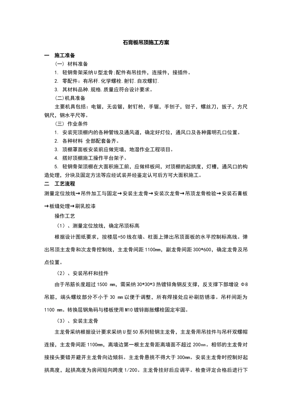 轻钢龙骨双层石膏板吊顶施工方案_第1页