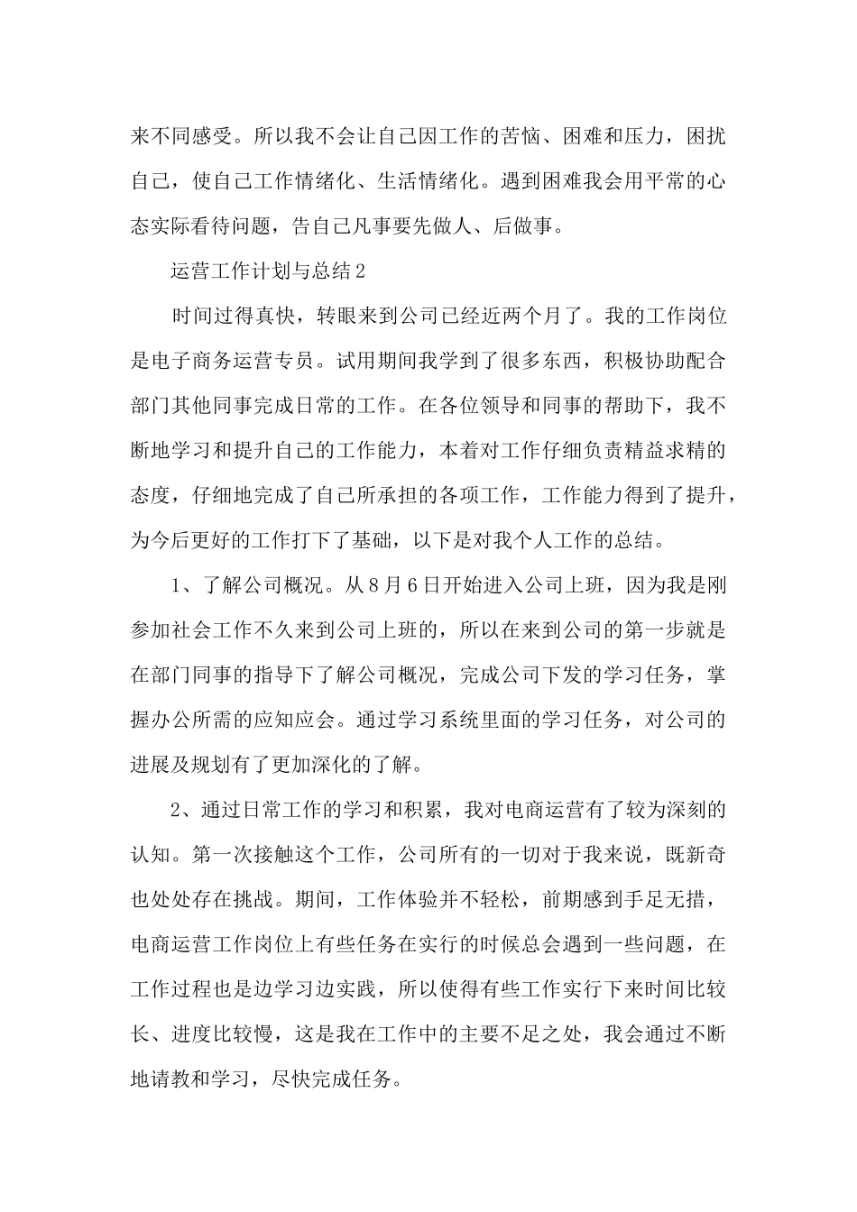 运营工作计划与总结5篇_第3页