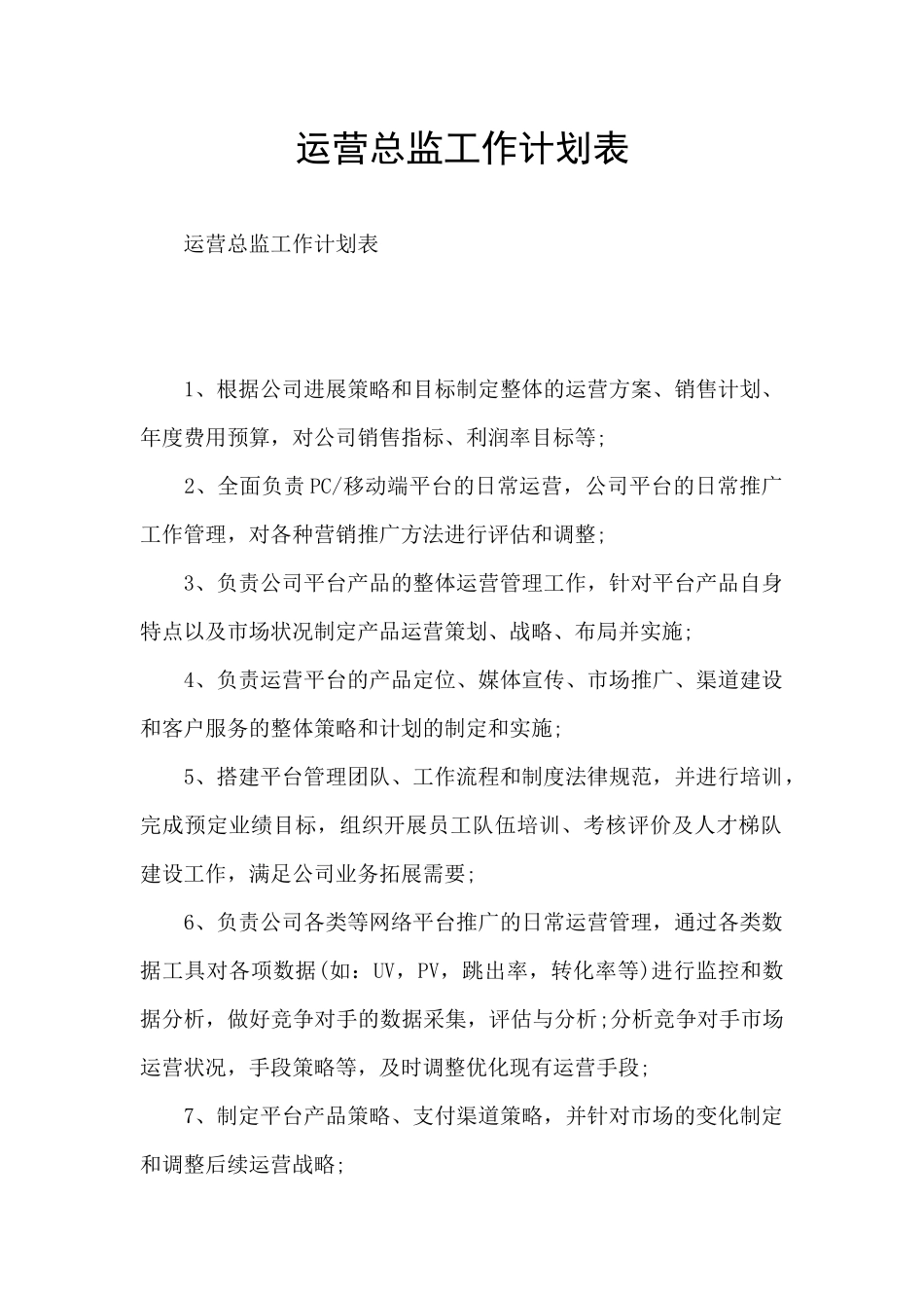 运营总监工作计划表_第1页