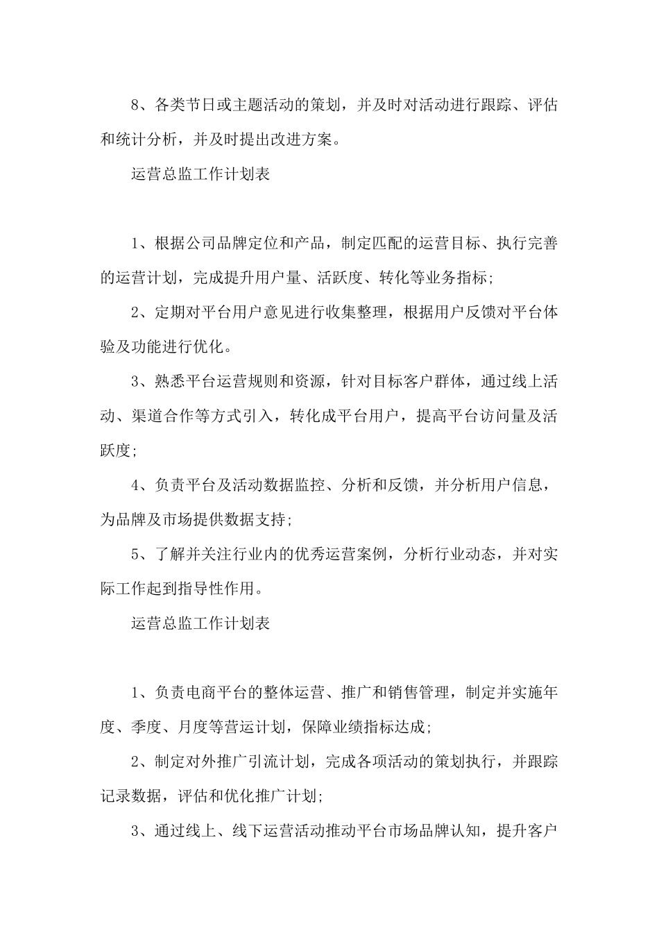 运营总监工作计划表_第2页