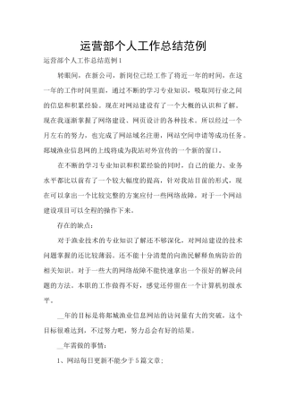 运营部个人工作总结范例