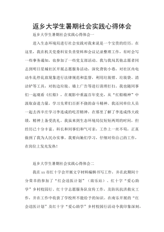 返乡大学生暑期社会实践心得体会