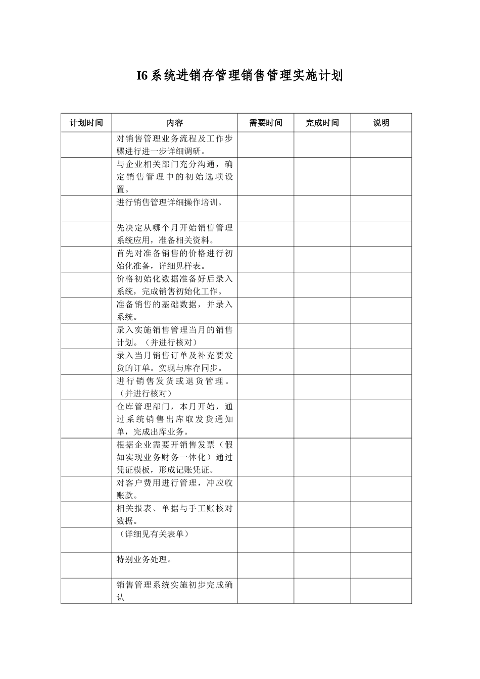 进销存管理销售管理实施计划_第1页