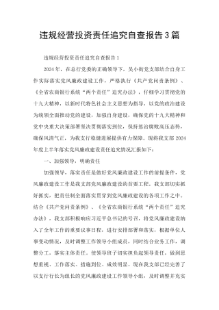 违规经营投资责任追究自查报告3篇