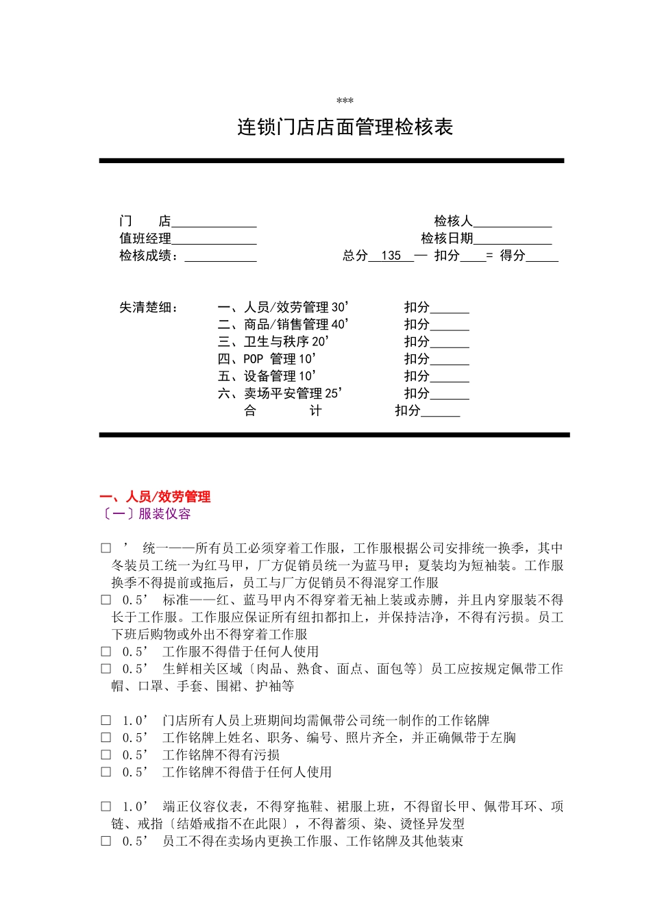 连锁门店店面管理检核表_第1页