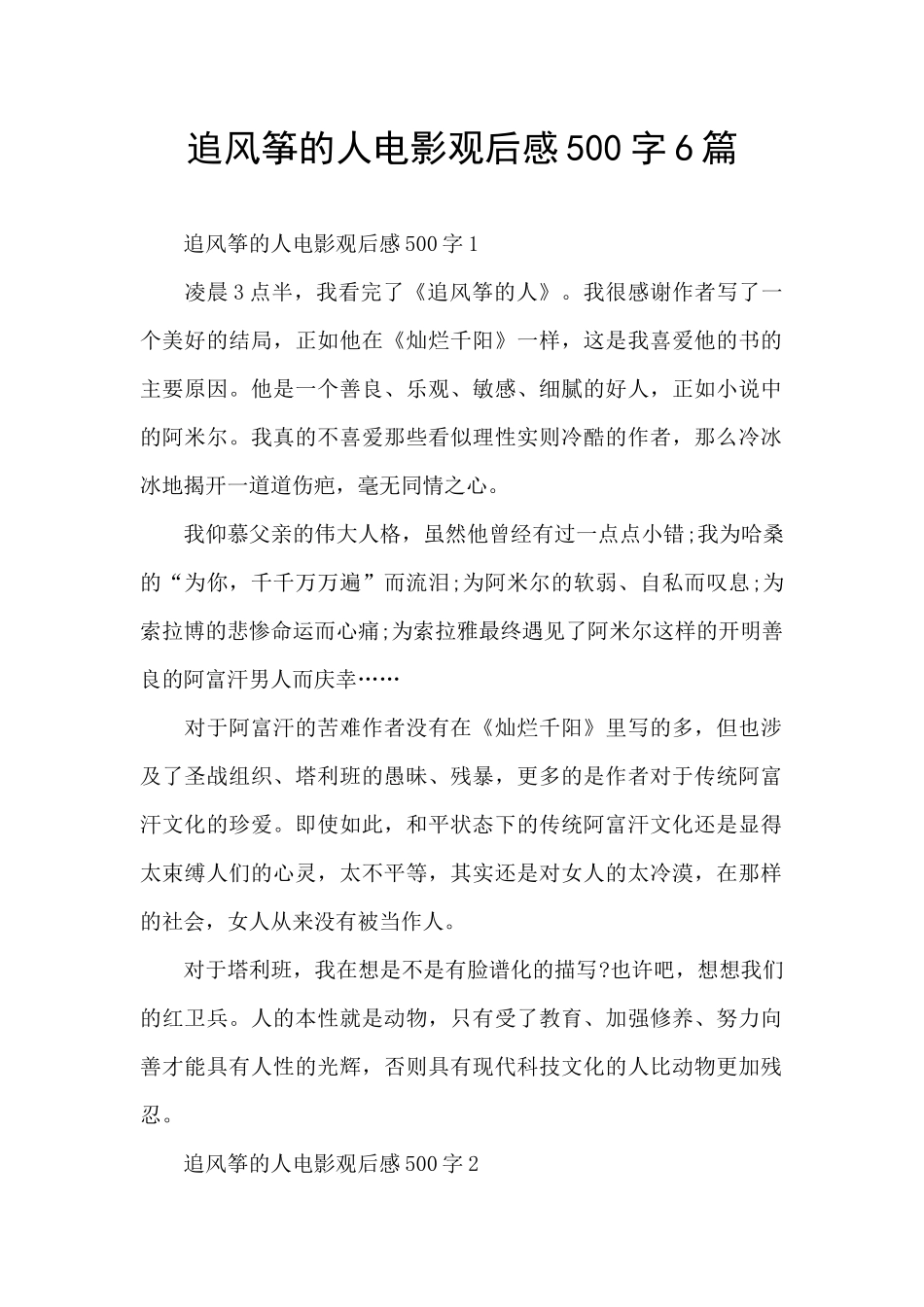 追风筝的人电影观后感500字6篇_第1页