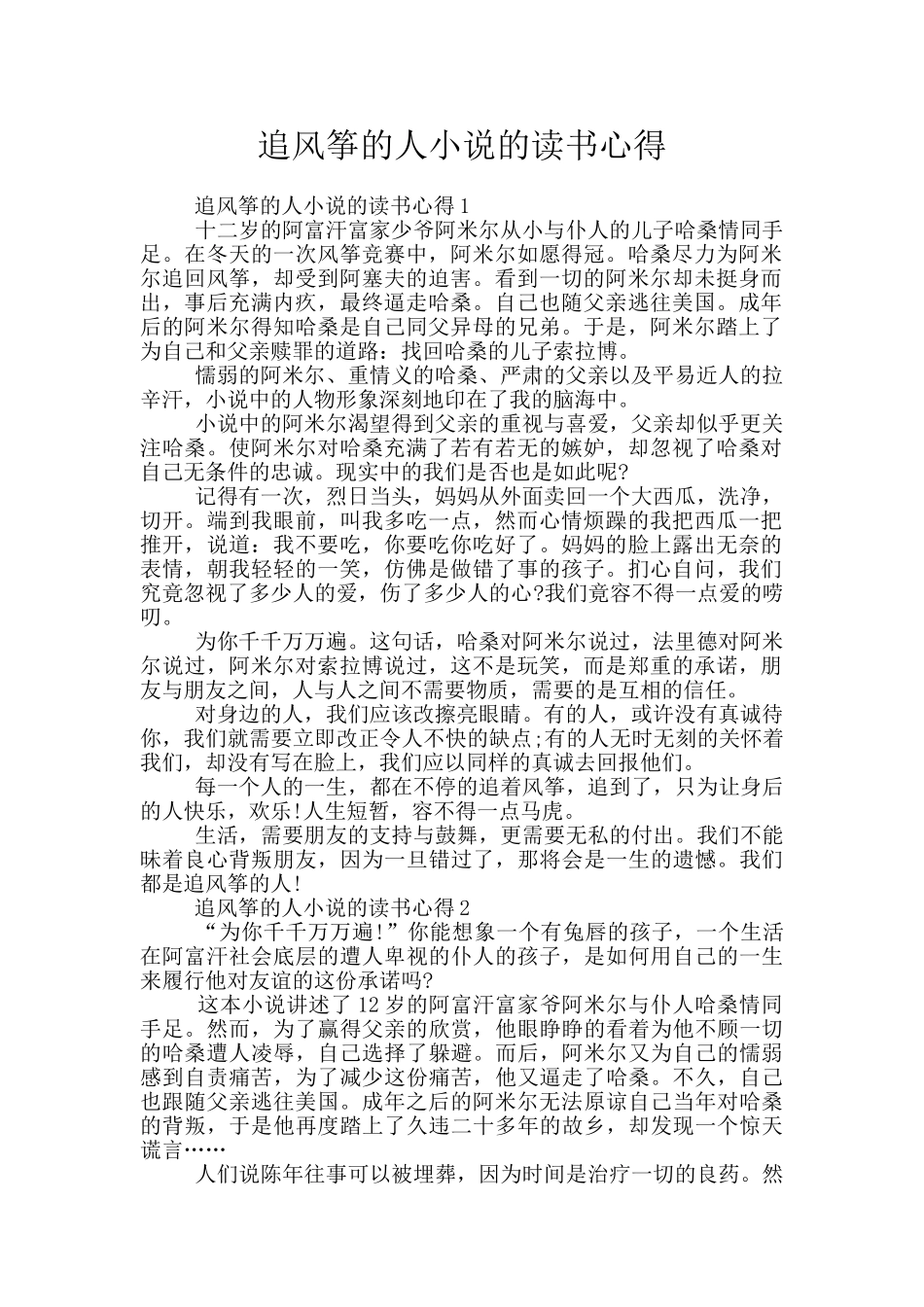 追风筝的人小说的读书心得_第1页