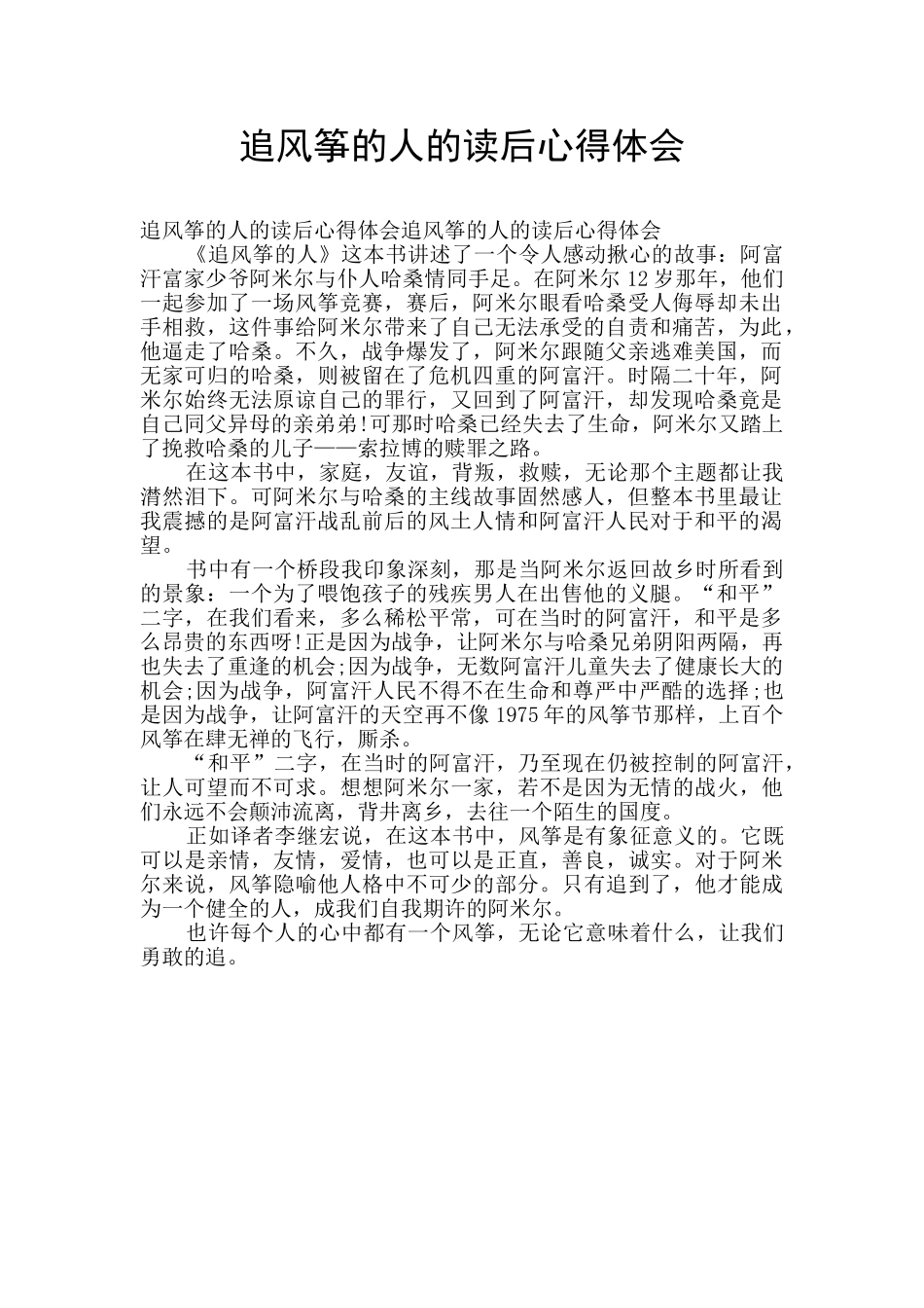 追风筝的人的读后心得体会_第1页