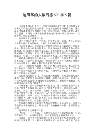 追风筝的人读后感500字5篇