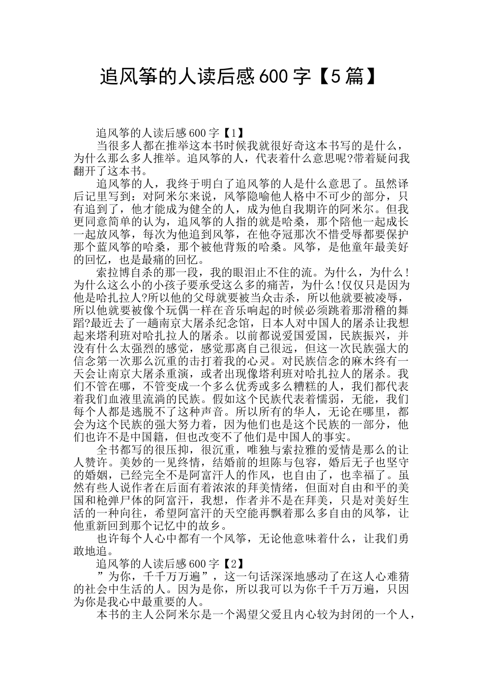 追风筝的人读后感600字_第1页