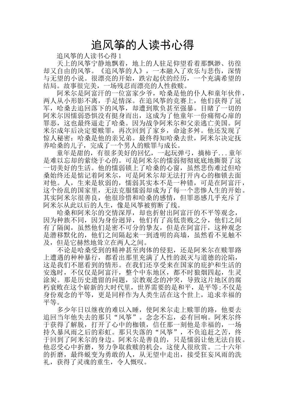 追风筝的人读书心得_第1页