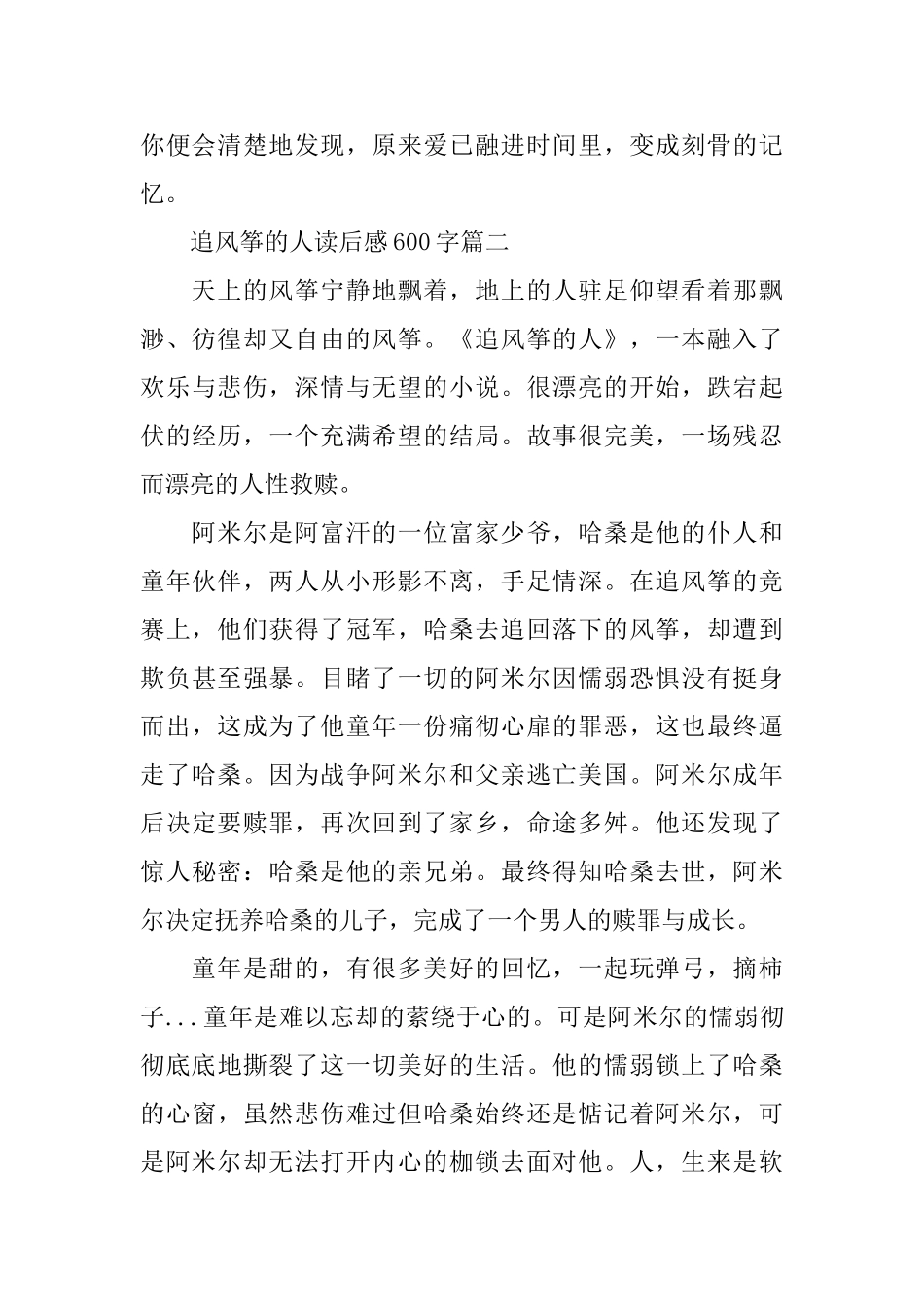 追风筝的人读后感600字5篇_第3页