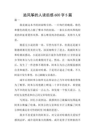 追风筝的人读后感600字5篇