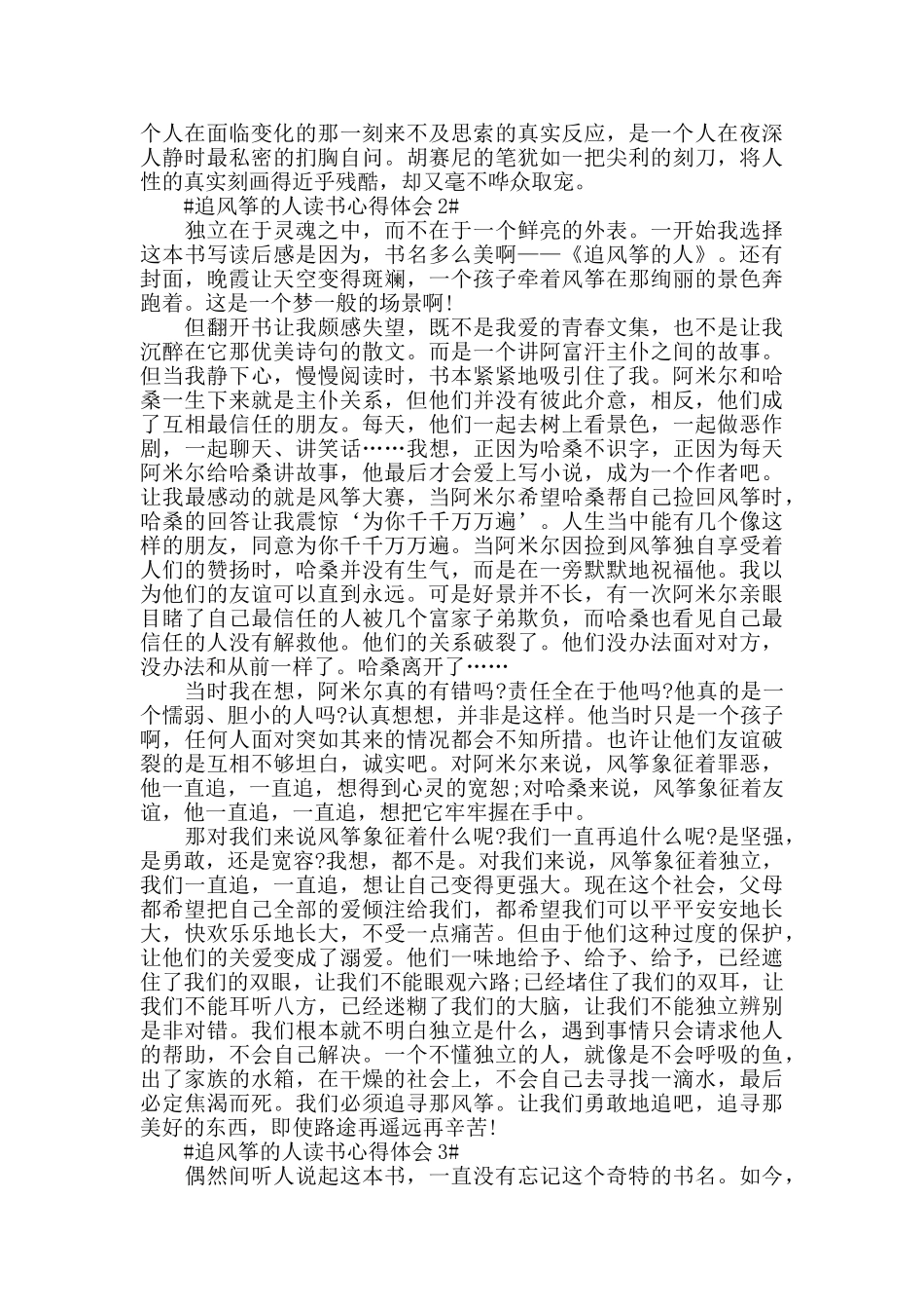 追风筝的人读后感作文700字5篇_第2页