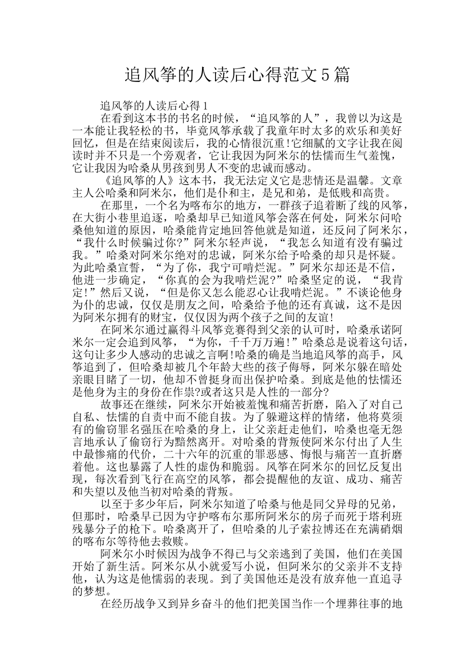 追风筝的人读后心得范文5篇_第1页