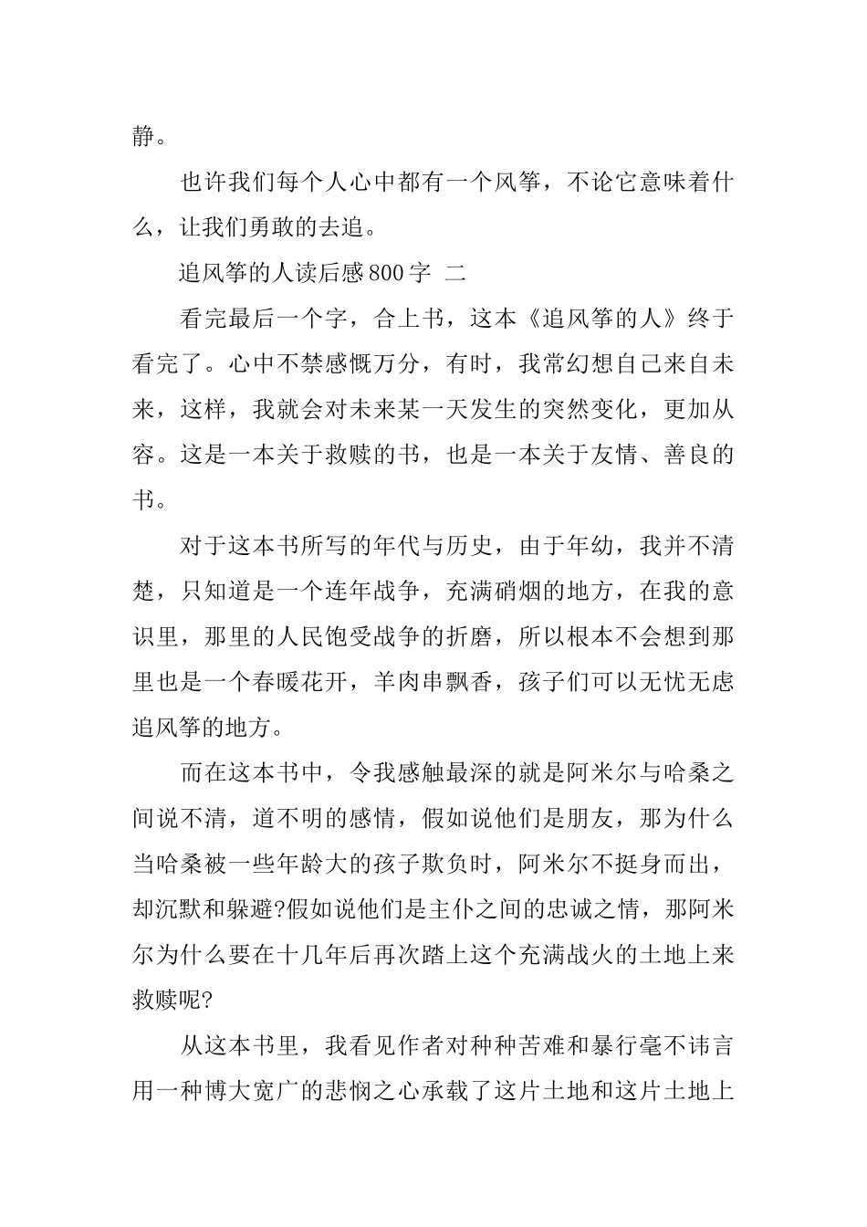 追风筝的人读后感800字5篇_第3页