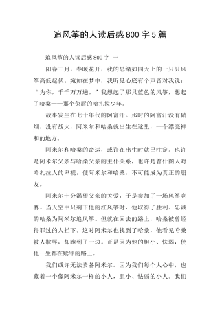 追风筝的人读后感800字5篇