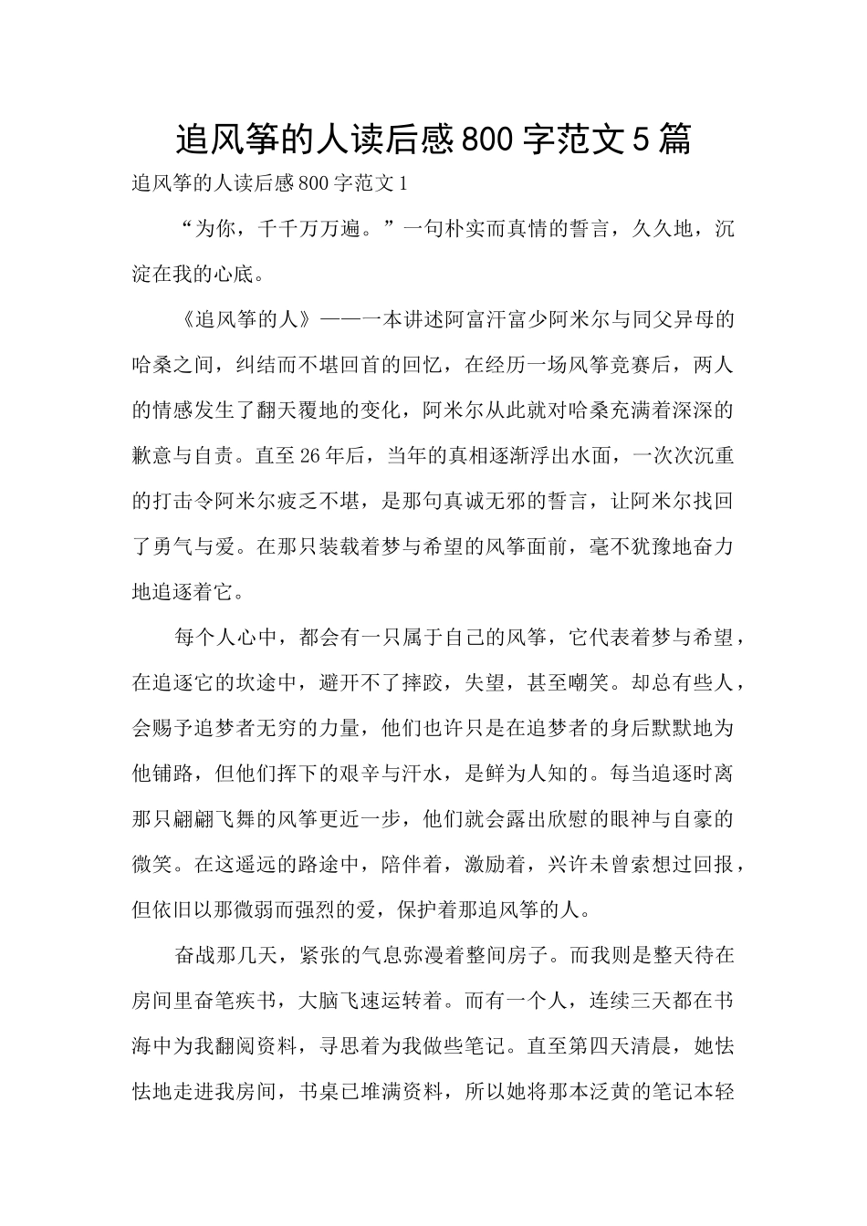 追风筝的人读后感800字范文5篇_第1页
