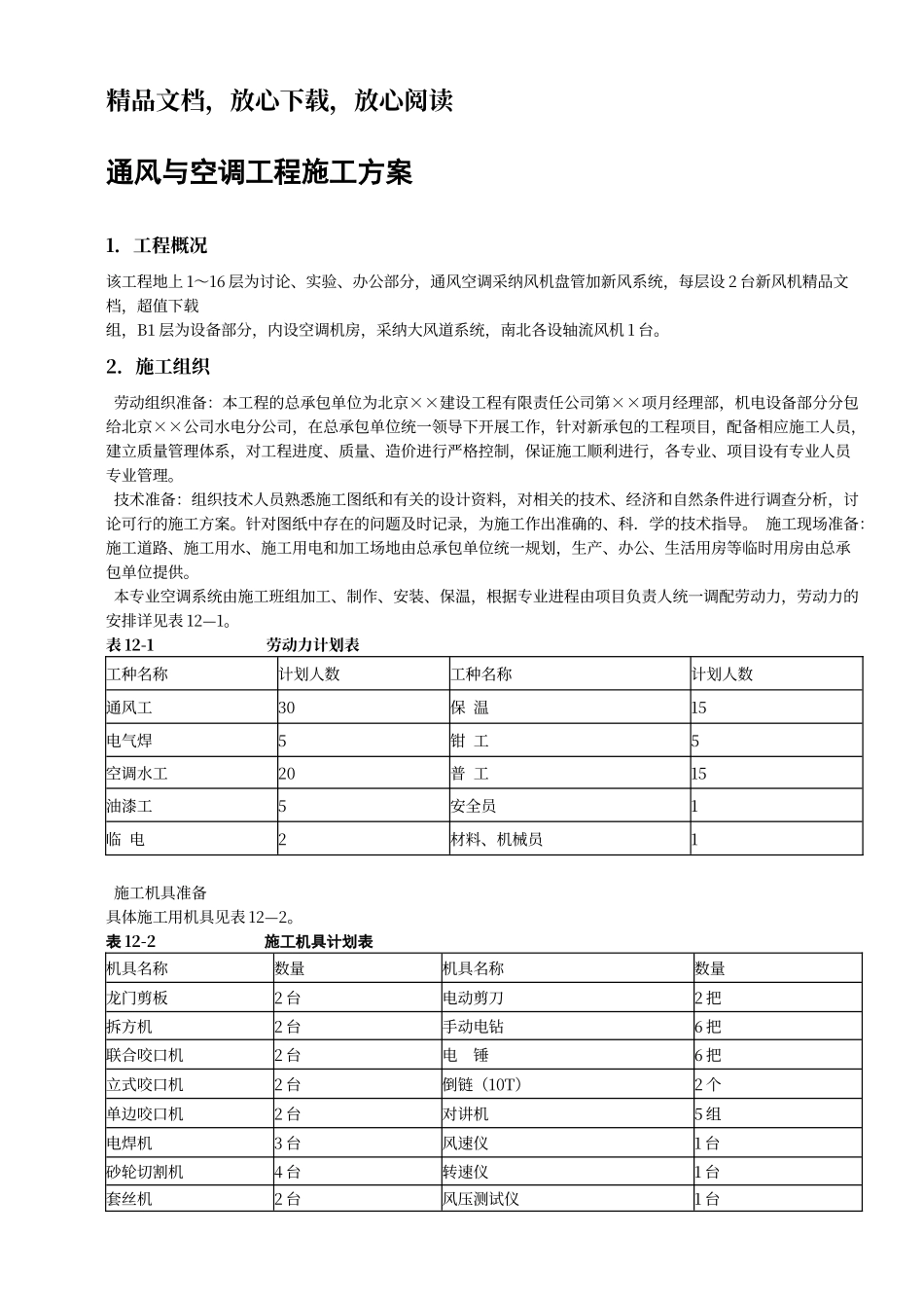 通风与空调工程施工方案_第1页