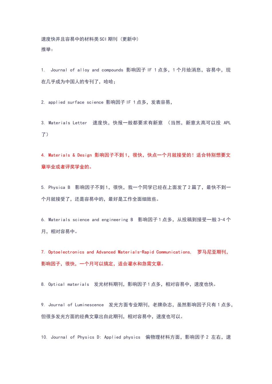 速度快并且容易中的材料类SCI期刊_第1页