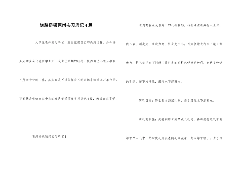 道路桥梁顶岗实习周记4篇_第1页