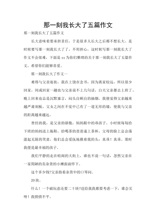 那一刻我长大了五篇作文