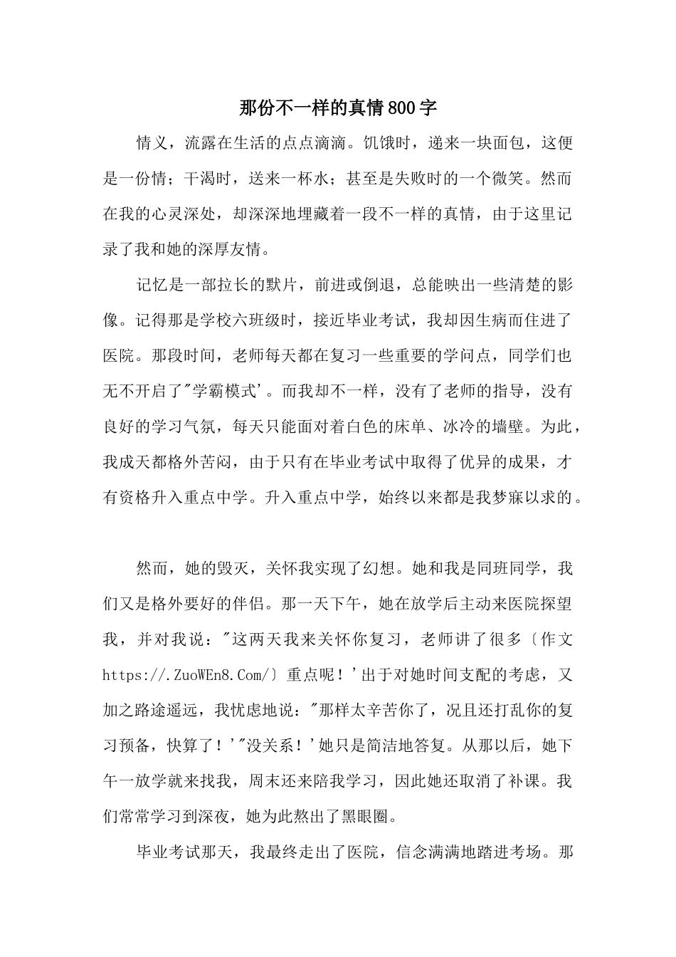 那份不一样的真情800字_第1页