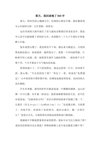 那天，我回家晚了800字