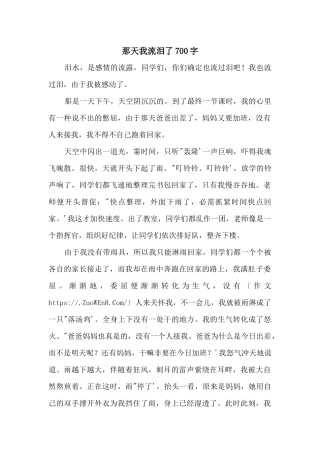 那天我流泪了700字