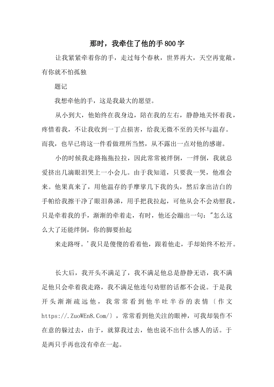 那时，我牵住了他的手800字_第1页