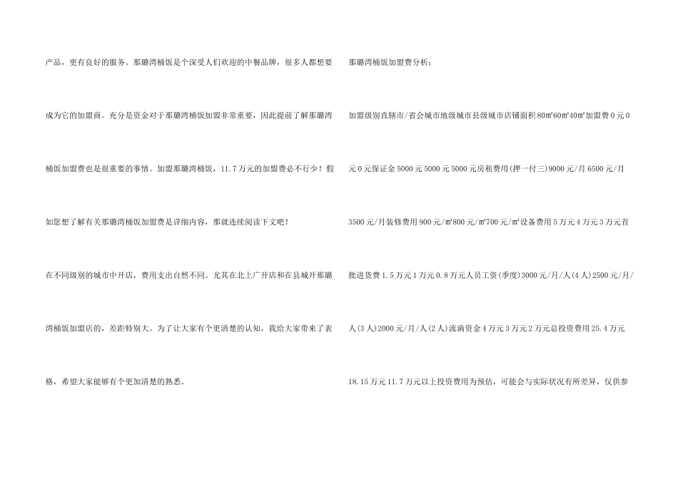 那璐湾桶饭加盟费是多少？大概需要投入11.7万元!_第2页