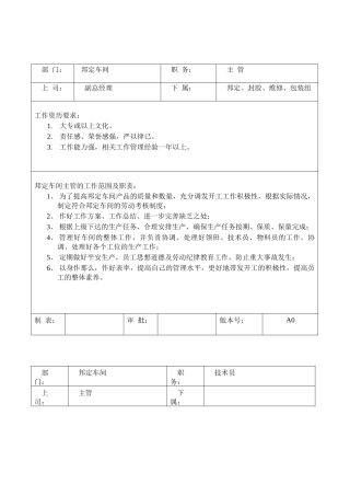 邦定车间岗位职责与任职要求