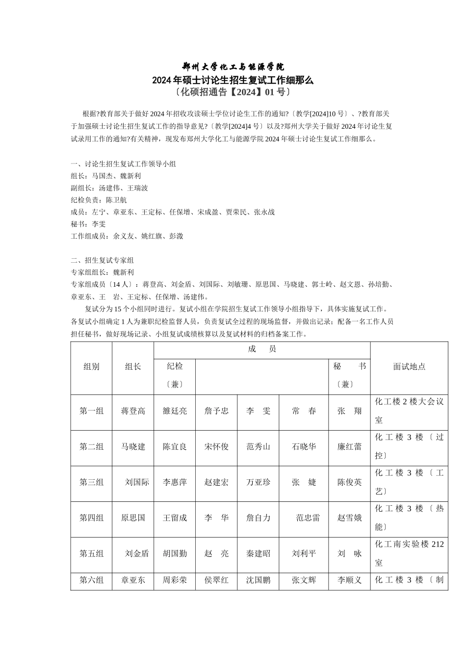 郑州大学化工与能源学院XXXX年硕士研究生招生复试工作细则_第1页
