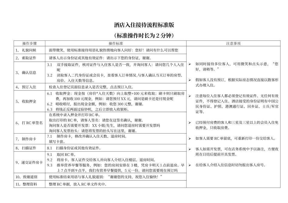 酒店入住接待流程标准版_第1页