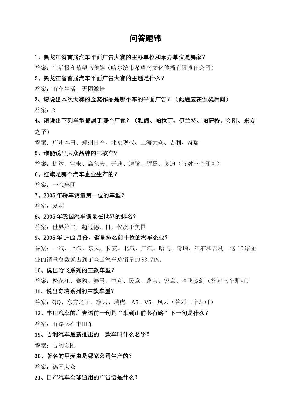 黑龙江省首届汽车平面广告大赛问题集锦_第1页