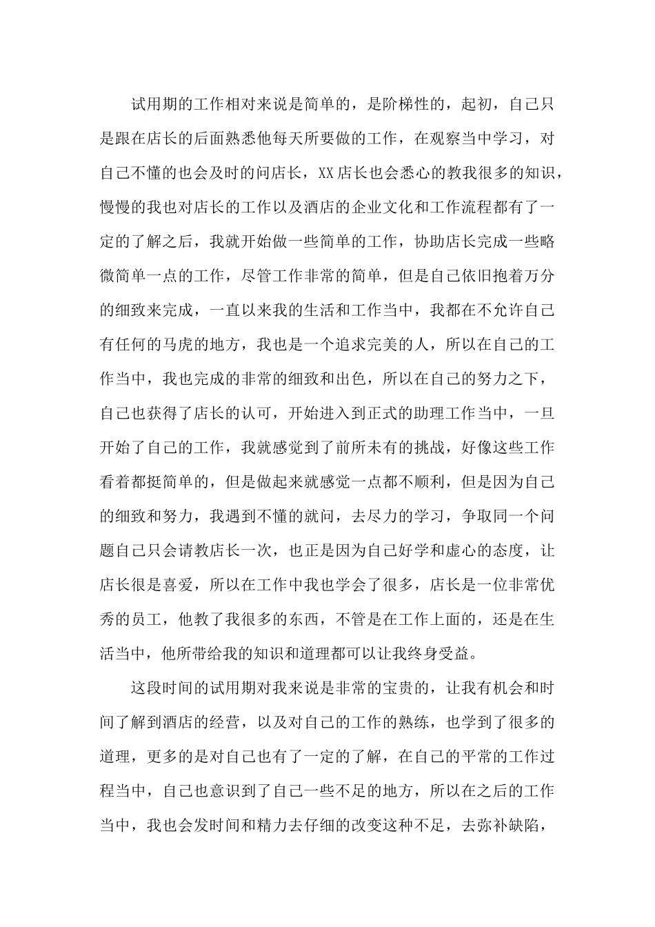 酒店店长助理试用期工作总结三篇_第3页