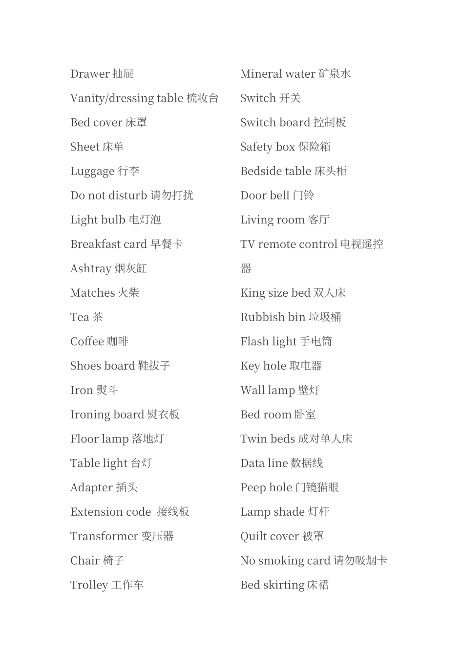 酒店用品中英文对照_第2页