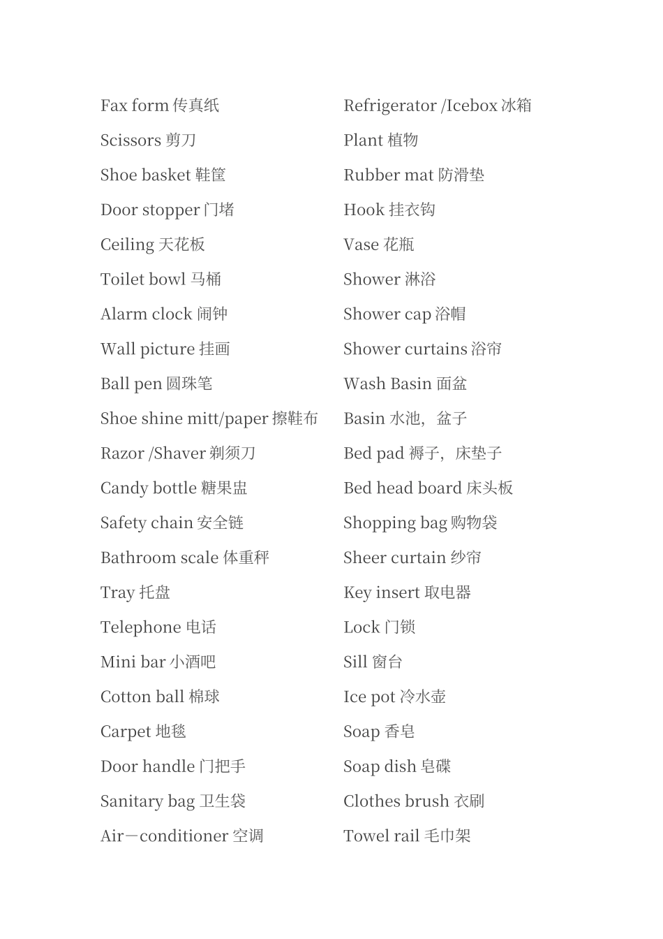 酒店用品中英文对照_第3页