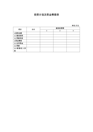 投资计划及资金筹措表