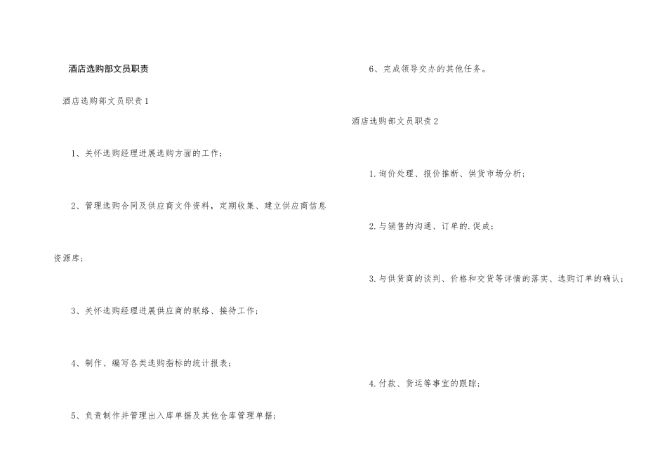 酒店采购部文员职责_第1页
