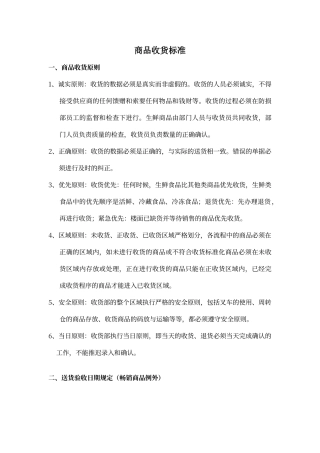 酒店食材收货标准